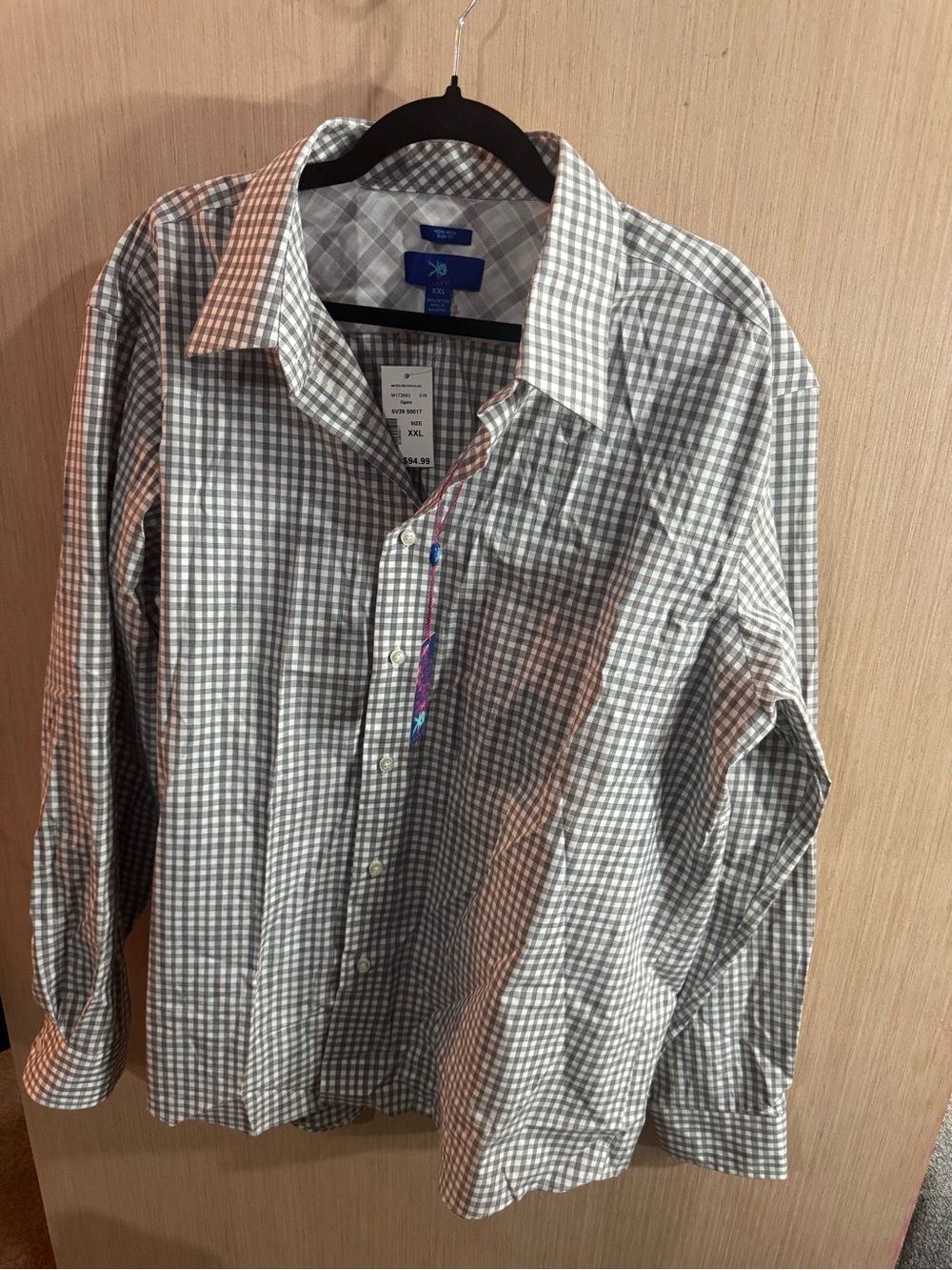 Egara Non Iron Slim Fit Gray and White Checked Dress Shirt Size XXL NWT